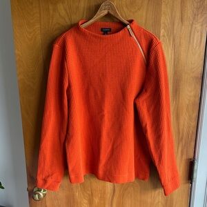 Talbots Bright Orange Waffle-Knit Zip-Shoulder Top